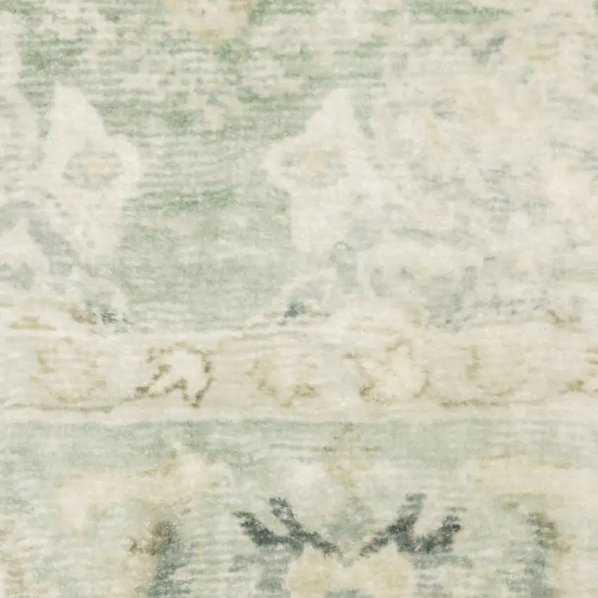 Green And Ivory Oriental Power Loom Stain Resistant Runner Rug Photo 9