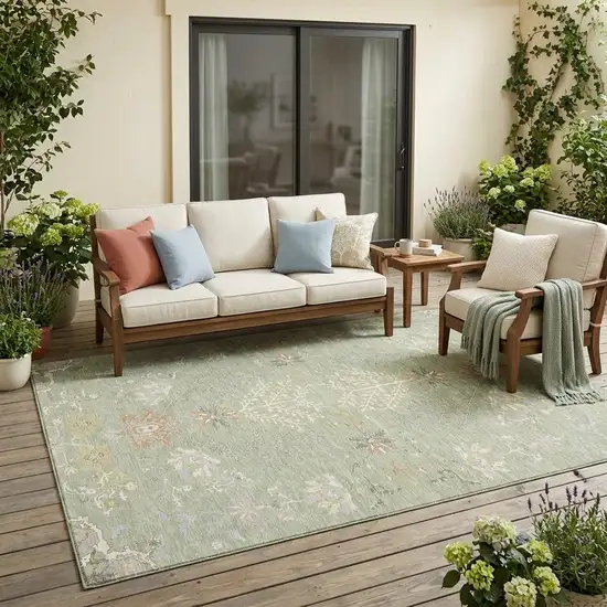 Green And Ivory Oriental Washable Indoor Outdoor Area Rug Photo 1