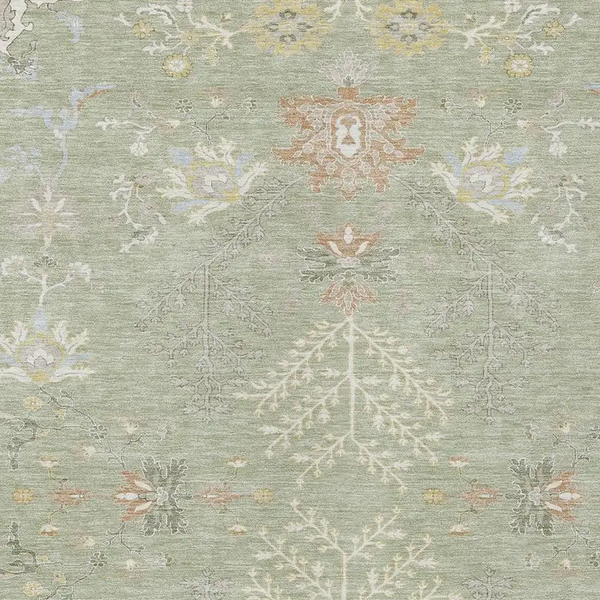 Green And Ivory Oriental Washable Indoor Outdoor Area Rug Photo 5