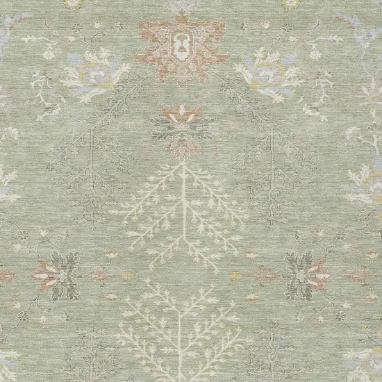 Green And Ivory Oriental Washable Indoor Outdoor Area Rug Photo 3