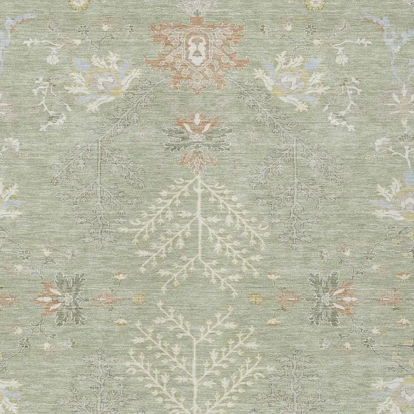 Green And Ivory Oriental Washable Indoor Outdoor Area Rug Photo 3