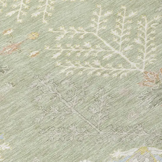 Green And Ivory Oriental Washable Indoor Outdoor Area Rug Photo 8