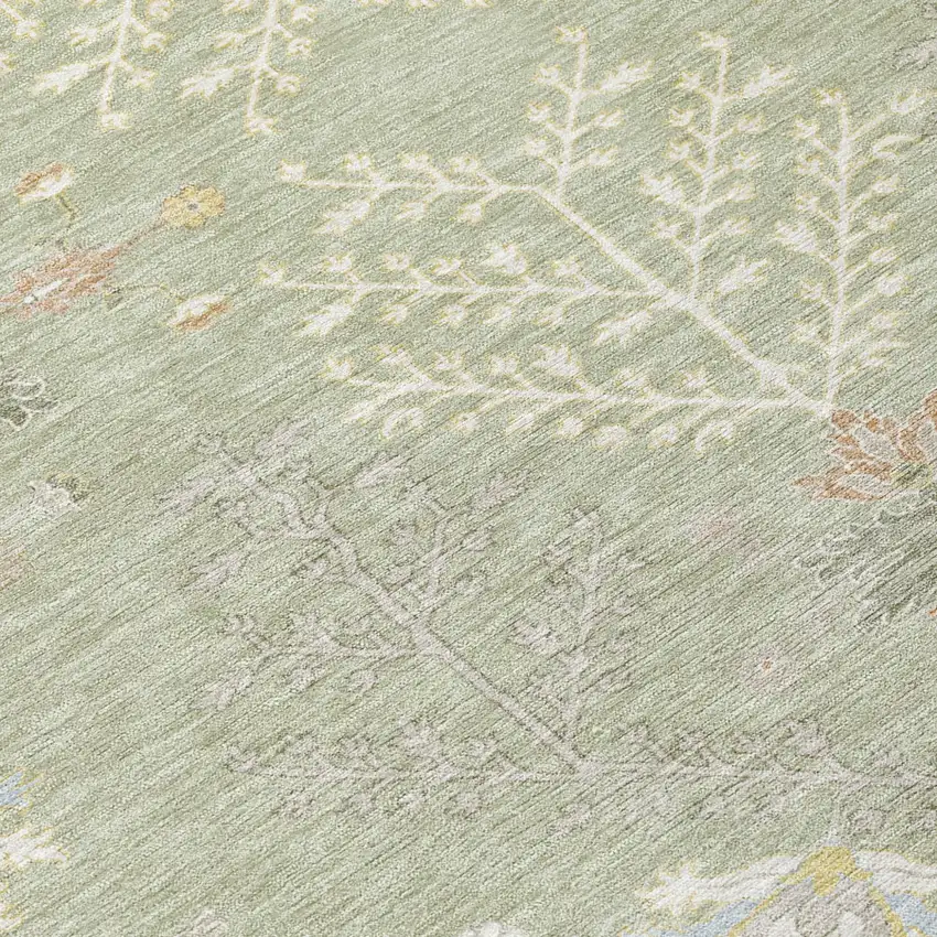 Green And Ivory Oriental Washable Indoor Outdoor Area Rug Photo 8