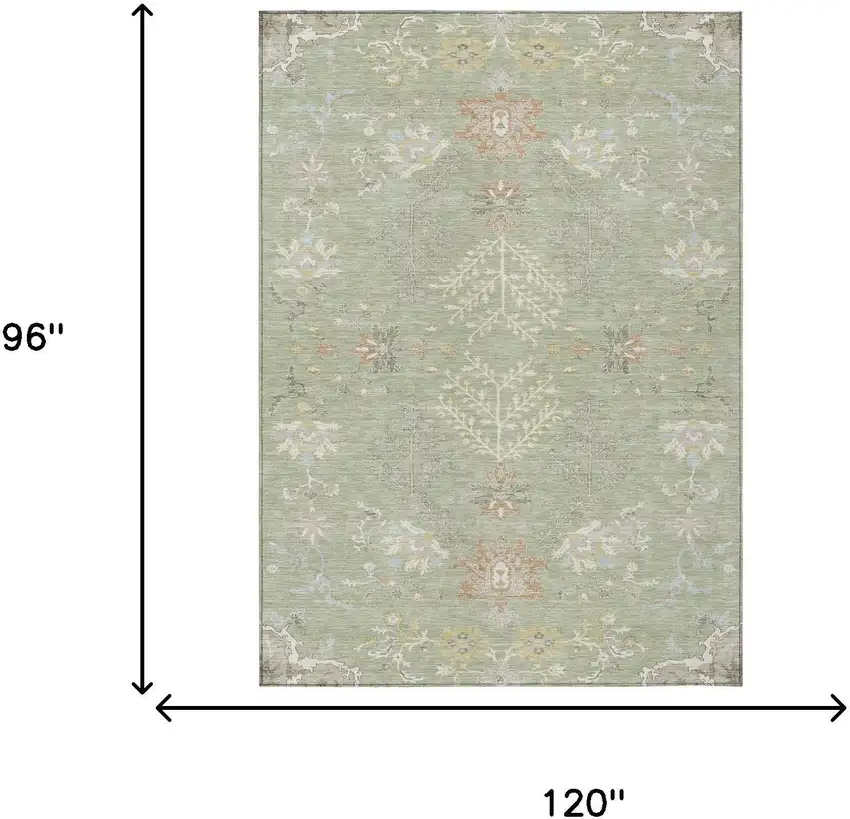 Green And Ivory Oriental Washable Indoor Outdoor Area Rug Photo 9