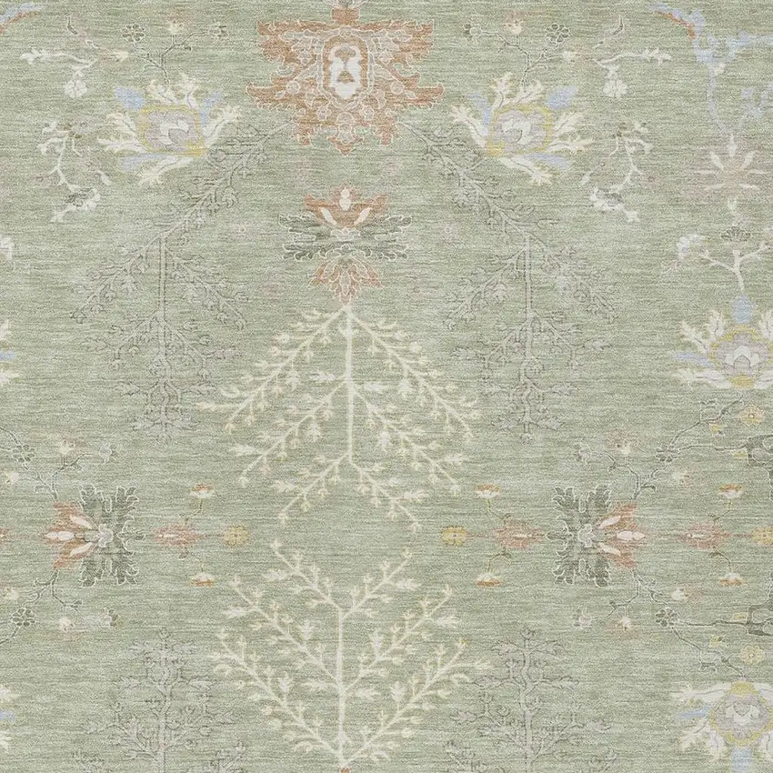 Green And Ivory Oriental Washable Indoor Outdoor Area Rug Photo 5