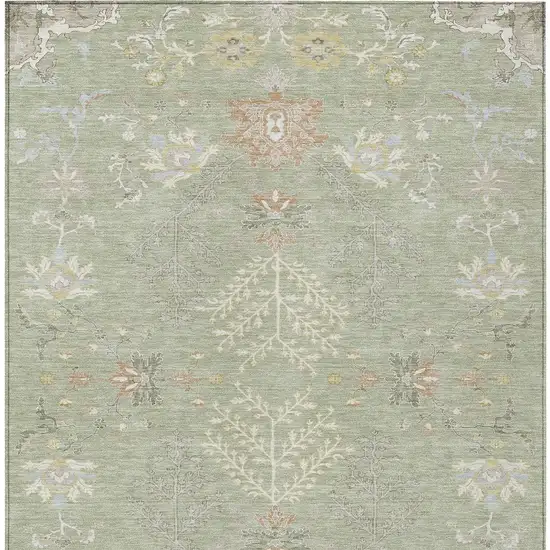 Green And Ivory Oriental Washable Indoor Outdoor Area Rug Photo 6