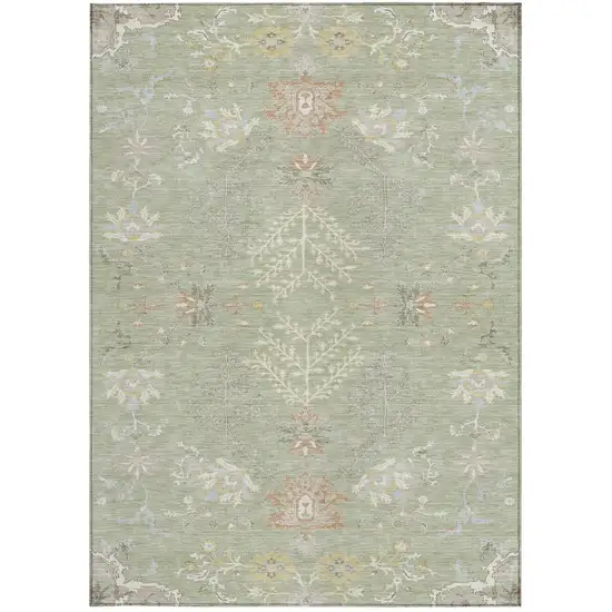 Green And Ivory Oriental Washable Indoor Outdoor Area Rug Photo 4