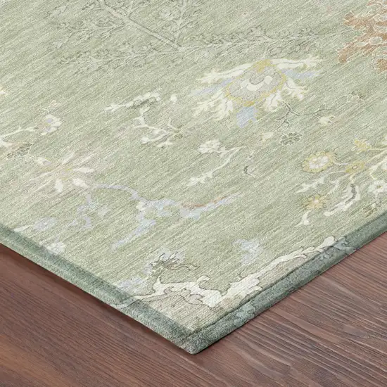 Green And Ivory Oriental Washable Indoor Outdoor Area Rug Photo 7