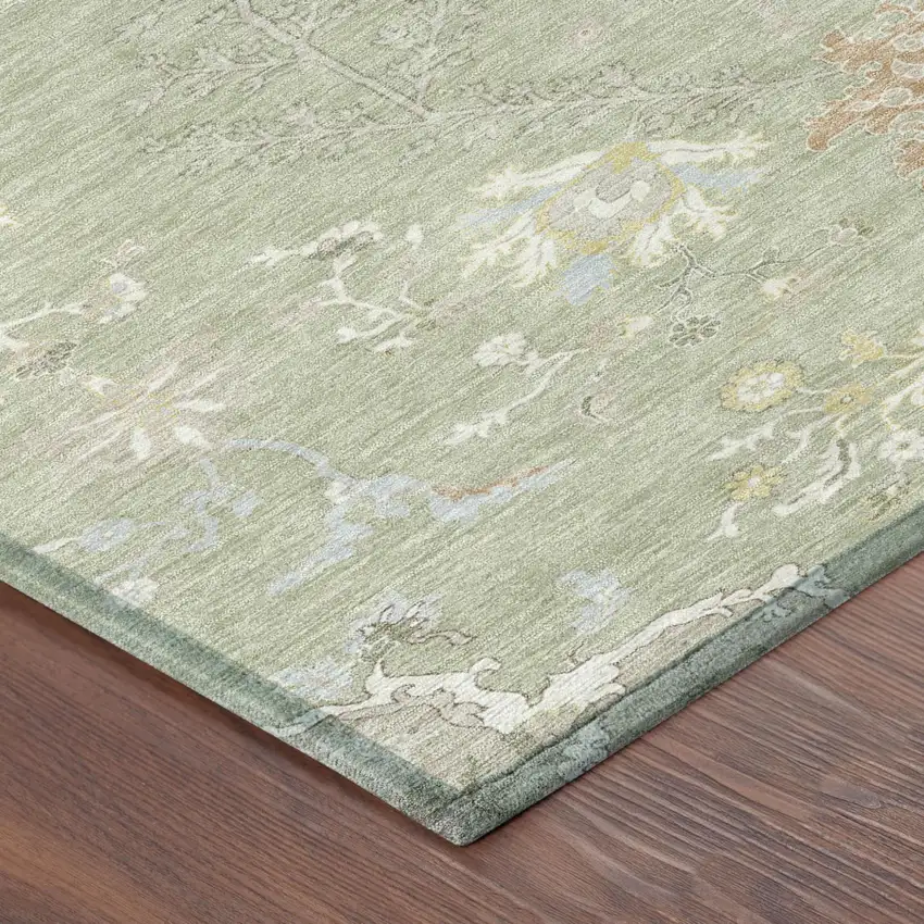 Green And Ivory Oriental Washable Indoor Outdoor Area Rug Photo 7