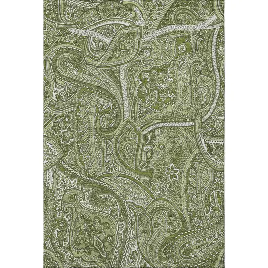 Green And Ivory Paisley Washable Area Rug With UV Protection Photo 4