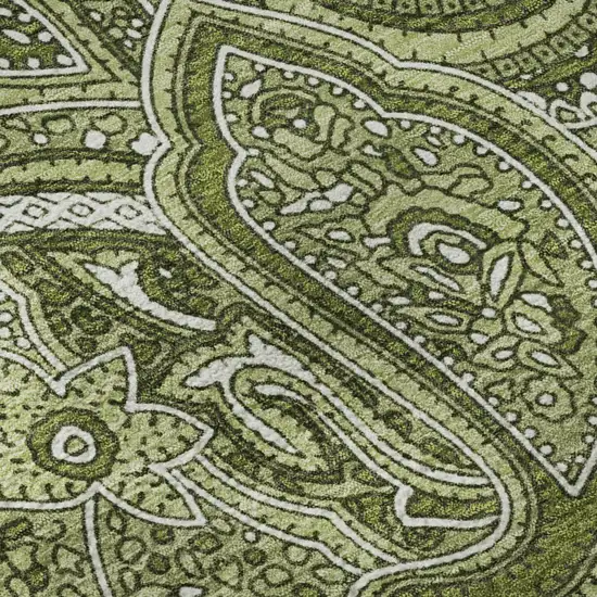 Green And Ivory Paisley Washable Area Rug With UV Protection Photo 8