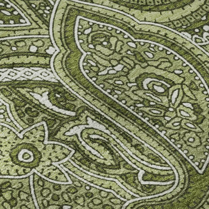 Green And Ivory Paisley Washable Area Rug With UV Protection Photo 8