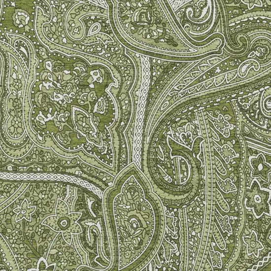 Green And Ivory Paisley Washable Area Rug With UV Protection Photo 3