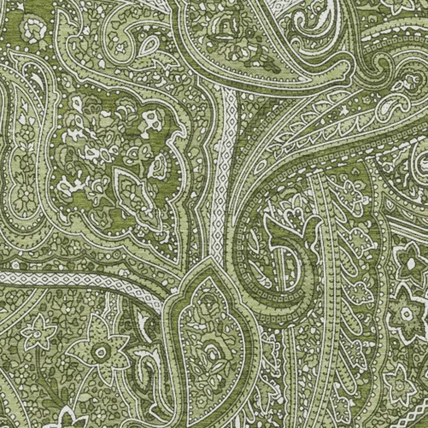 Green And Ivory Paisley Washable Area Rug With UV Protection Photo 3