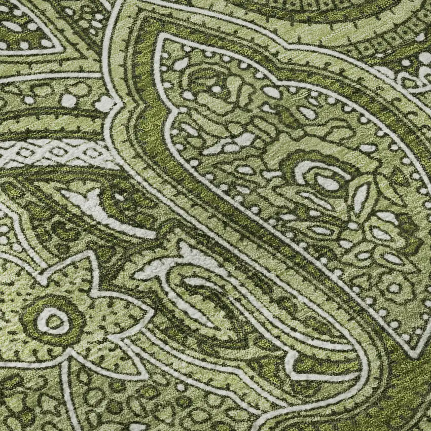 Green And Ivory Paisley Washable Area Rug With UV Protection Photo 9