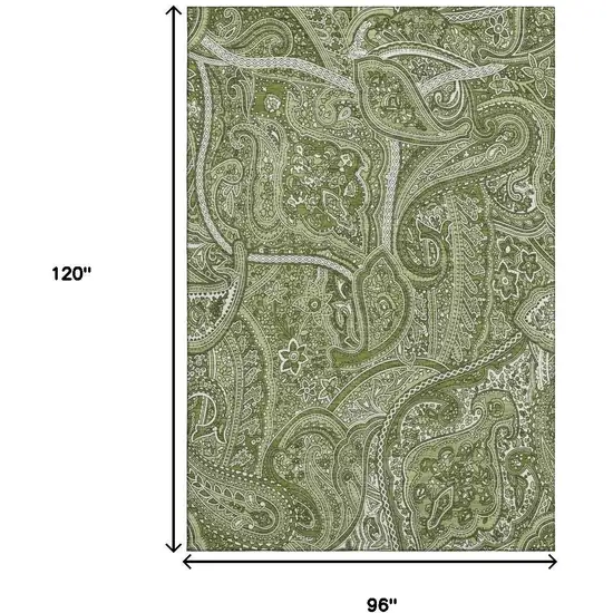 Green And Ivory Paisley Washable Area Rug With UV Protection Photo 3