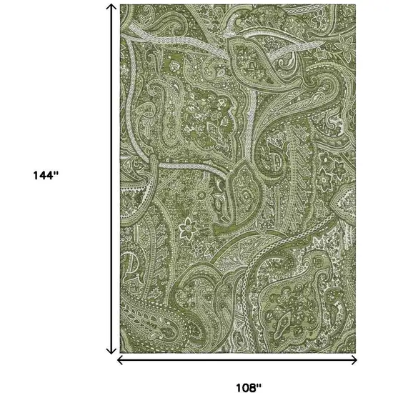 Green And Ivory Paisley Washable Area Rug With UV Protection Photo 3