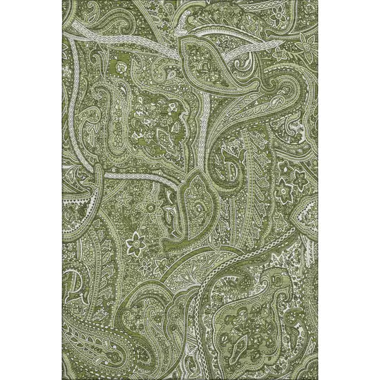 Green And Ivory Paisley Washable Area Rug With UV Protection Photo 2