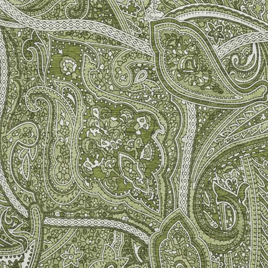 Green And Ivory Paisley Washable Area Rug With UV Protection Photo 3