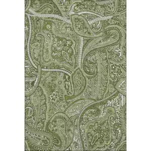 Photo of Green And Ivory Paisley Washable Area Rug With UV Protection