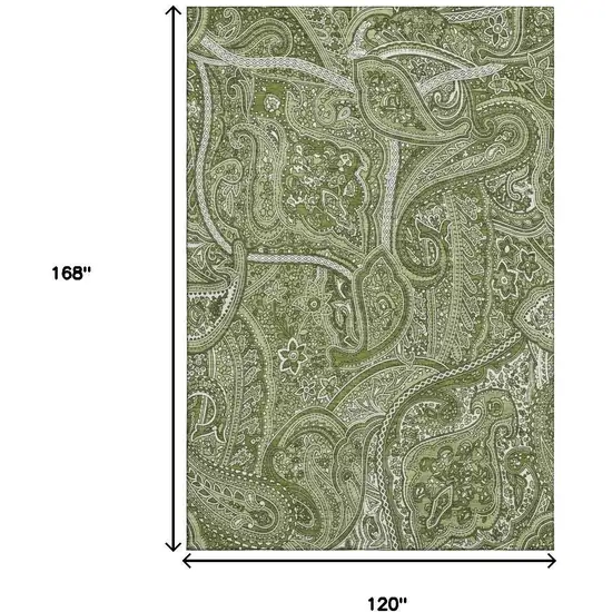 Green And Ivory Paisley Washable Area Rug With UV Protection Photo 3