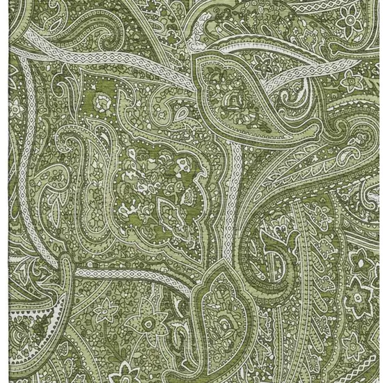 Green And Ivory Paisley Washable Area Rug With UV Protection Photo 3