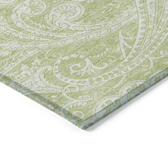 Green And Ivory Paisley Washable Indoor Outdoor Area Rug Photo 4