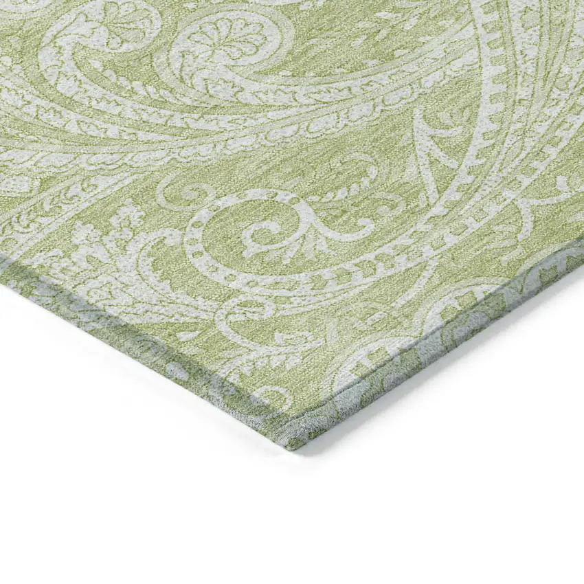 Green And Ivory Paisley Washable Indoor Outdoor Area Rug Photo 4
