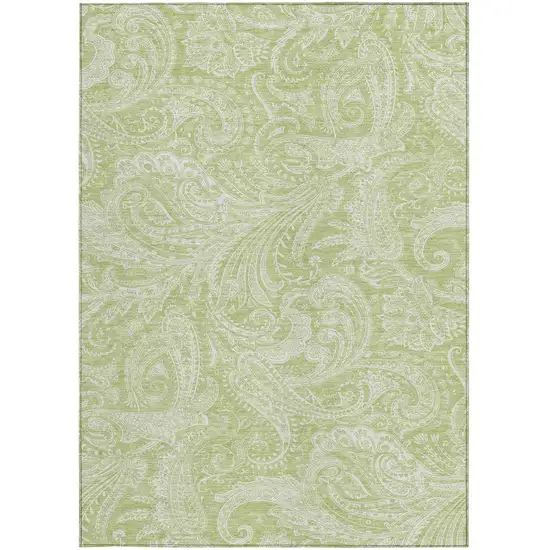 Green And Ivory Paisley Washable Indoor Outdoor Area Rug Photo 6