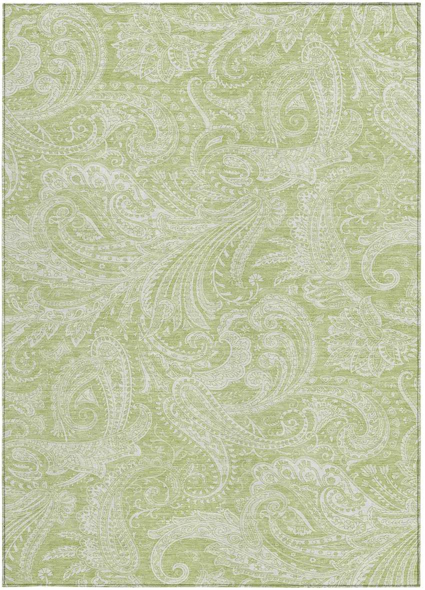 Green And Ivory Paisley Washable Indoor Outdoor Area Rug Photo 6