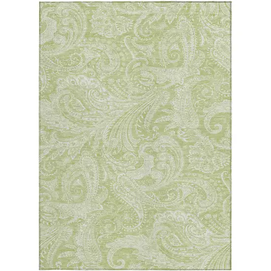 Green And Ivory Paisley Washable Indoor Outdoor Area Rug Photo 6