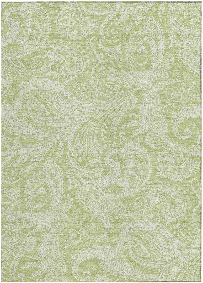 Green And Ivory Paisley Washable Indoor Outdoor Area Rug Photo 6