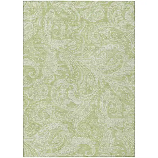 Green And Ivory Paisley Washable Indoor Outdoor Area Rug Photo 2