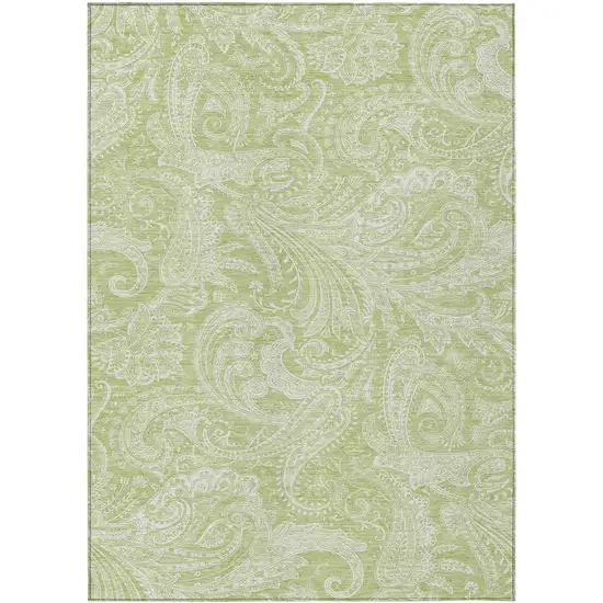 Green And Ivory Paisley Washable Indoor Outdoor Area Rug Photo 2