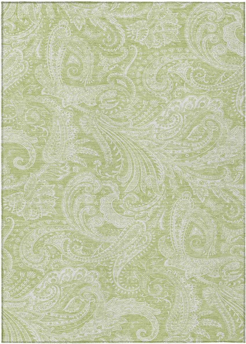 Green And Ivory Paisley Washable Indoor Outdoor Area Rug Photo 2