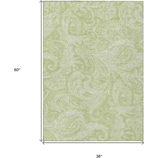Green And Ivory Paisley Washable Indoor Outdoor Area Rug Photo 3