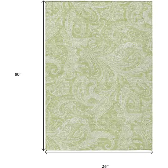 Green And Ivory Paisley Washable Indoor Outdoor Area Rug Photo 3