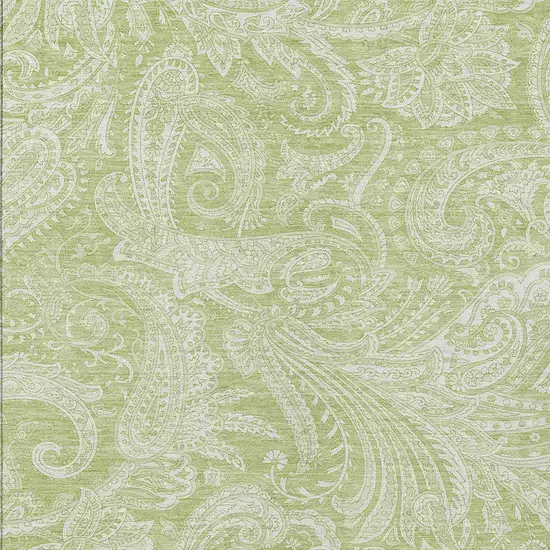 Green And Ivory Paisley Washable Indoor Outdoor Area Rug Photo 5