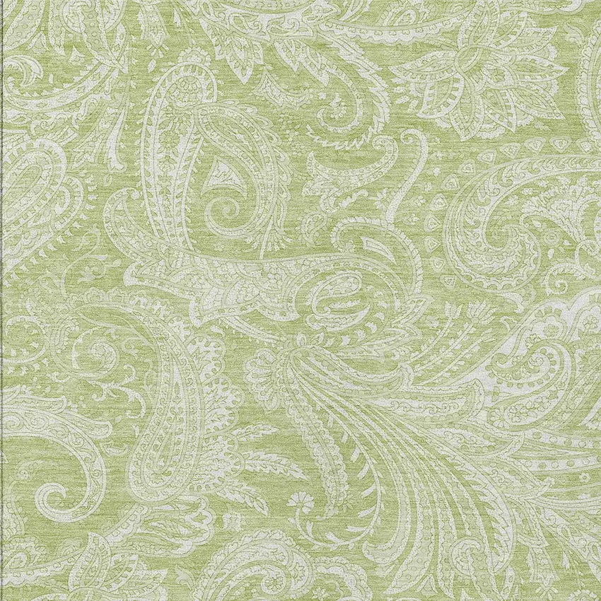 Green And Ivory Paisley Washable Indoor Outdoor Area Rug Photo 5