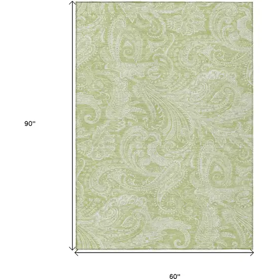 Green And Ivory Paisley Washable Indoor Outdoor Area Rug Photo 3