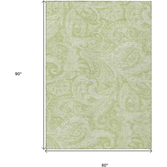 Green And Ivory Paisley Washable Indoor Outdoor Area Rug Photo 3