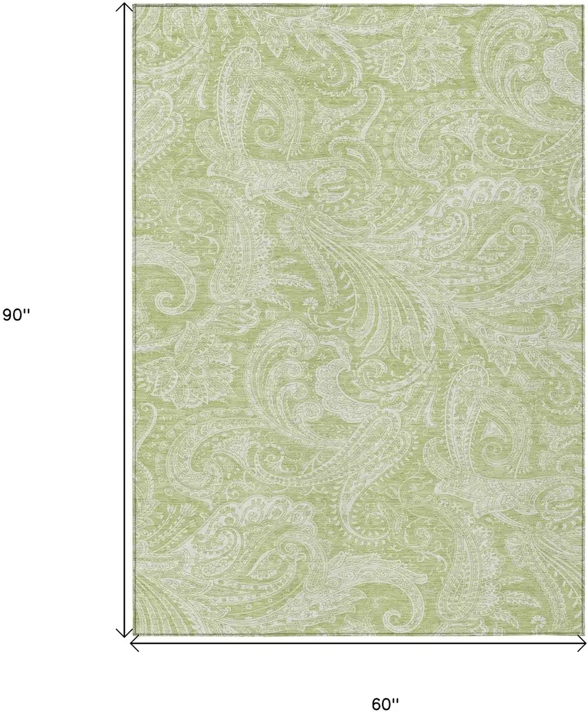 Green And Ivory Paisley Washable Indoor Outdoor Area Rug Photo 3
