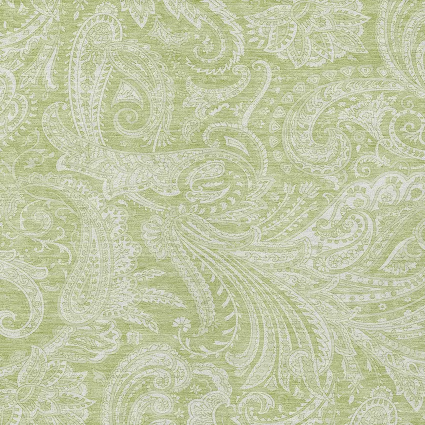 Green And Ivory Paisley Washable Indoor Outdoor Area Rug Photo 5