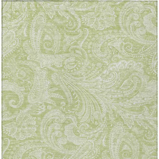 Green And Ivory Paisley Washable Indoor Outdoor Area Rug Photo 6