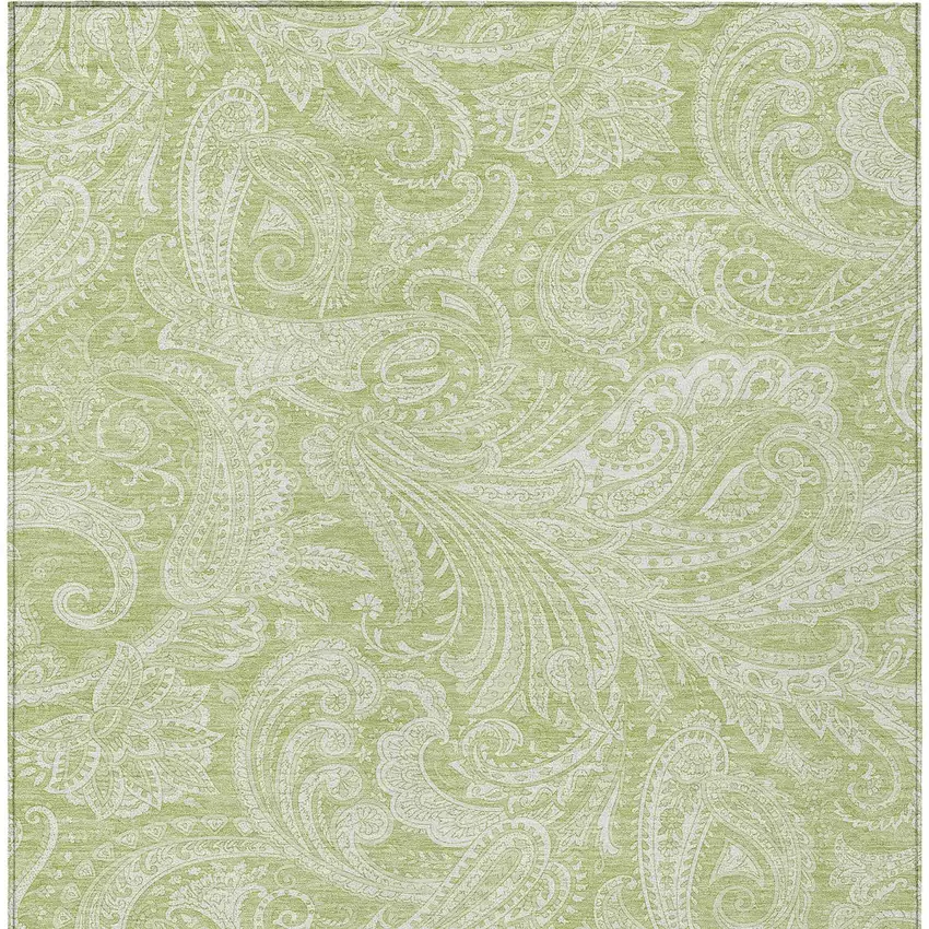 Green And Ivory Paisley Washable Indoor Outdoor Area Rug Photo 6