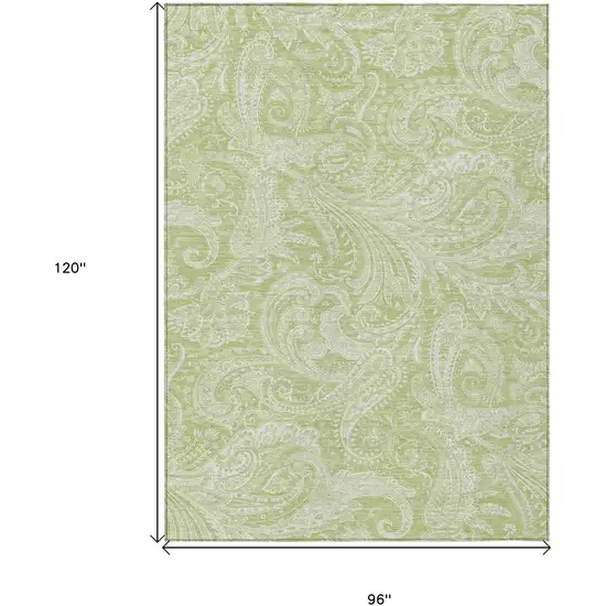Green And Ivory Paisley Washable Indoor Outdoor Area Rug Photo 3