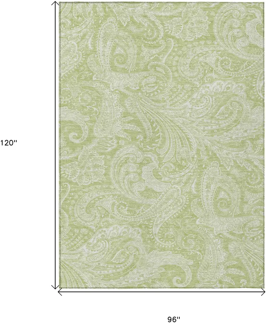 Green And Ivory Paisley Washable Indoor Outdoor Area Rug Photo 3