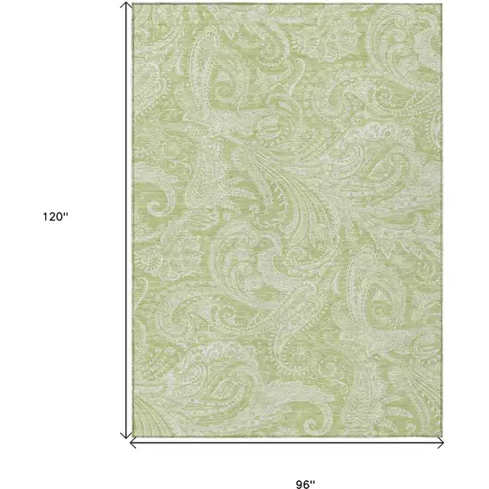 Green And Ivory Paisley Washable Indoor Outdoor Area Rug Photo 3