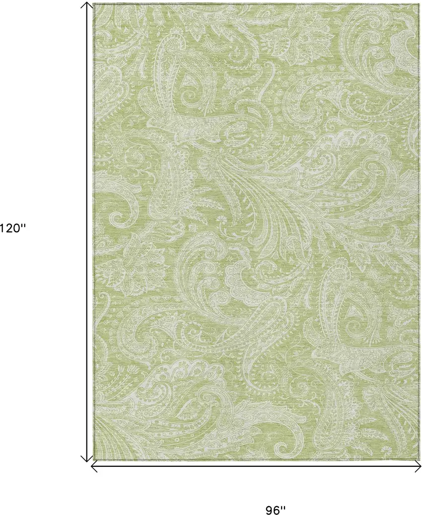 Green And Ivory Paisley Washable Indoor Outdoor Area Rug Photo 3