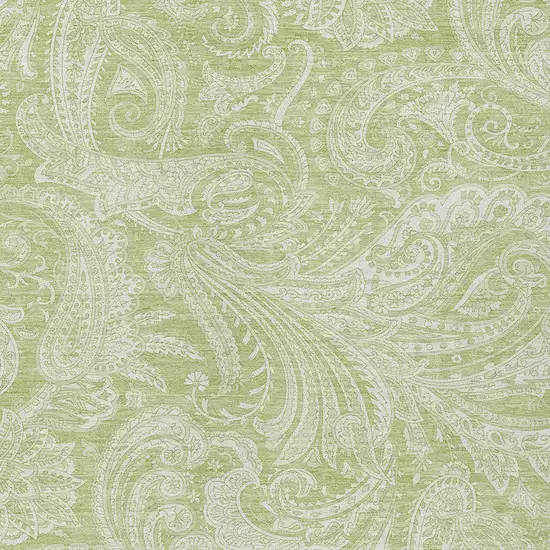 Green And Ivory Paisley Washable Indoor Outdoor Area Rug Photo 5